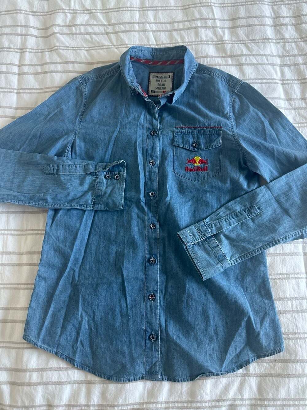 Red Bull Wings Team Collection Work Hard Play Hard Denim Button-Down Shirt